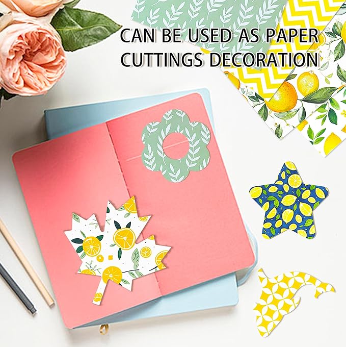 24 Sheets Scrapbook Paper Pad, 6"×6”Fruit Decorative Craft Cardstock, Cute Lemons Pattern Paper for DIY Card Making Photo Album Journal Decor
