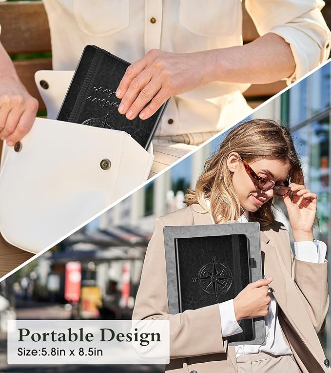 Lined Journal Notebook for Women Men, 160 Pages, A5 Hardcover Vintage Leather Journaling Notebooks for Work, School, Note Taking, Travel, Bible Study, Daily Diary for Writing 5.8"x8.5" (Black)
