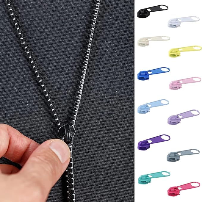 DOITEM 72Pcs Zipper Repair Kit - 5# Zipper Pull Rescue Kit for Clothing, Jackets, Purses, Luggage, Backpacks (12 Colors)