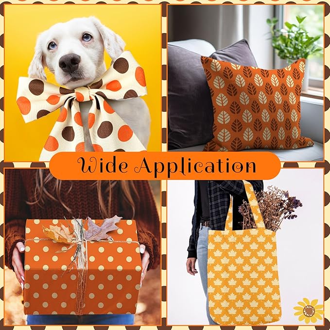HunnmingRe 20 Pcs 10''x10'' Fall Quilting Fabric Square Thanksgiving Maple Leaf Stripes Dots Quiltted Fabric Bundle Multicolor Precuts Printed Patchwork Supplies for Autumn Harvest DIY Sewing Craft