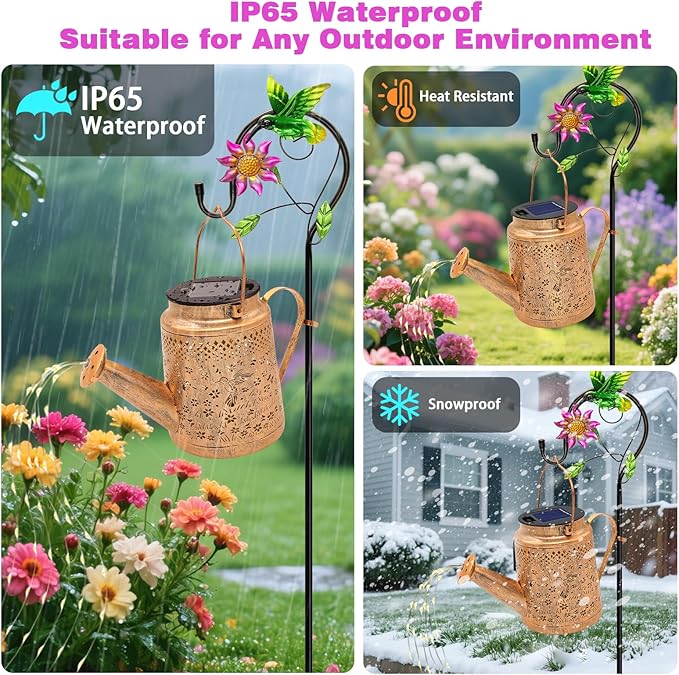VOOKRY Solar Lights Outdoor Waterproof, Hummingbird Retro Metal Solar Watering Can Lights, Birthday Gifts for Women Mom Grandma Christmas Hanging Garden Decor Yard Light for Outside Patio Lawn Porch
