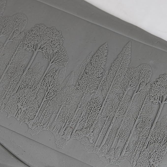Woodland Silhouette Grove Clay Texture Roller (4") - Seamless Meadow Set #01 - Embossing Pattern Roller for Polymer & Ceramic Clay, Pottery & Crafts