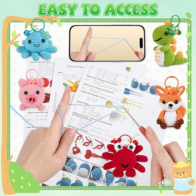 8Pcs Crochet Kit for Beginners, 2026 Great Christmas Gift for Crochet Lovers, DIY Craft for Adults and Kids, Crocheting Animal Kits with Step by Step Videos, Yarn, Crochet Hook, Birthday Holiday Gift