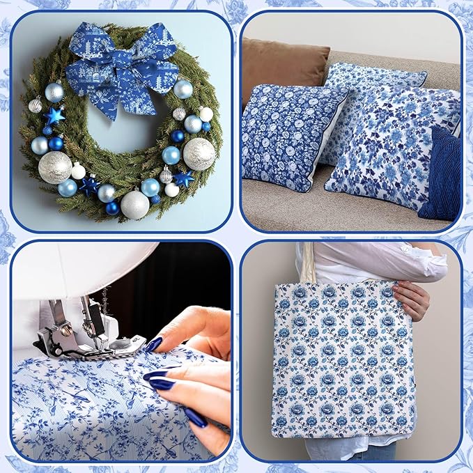 Hahafelt 10 Pcs Vintage Floral Quilting Fabric Bundles 18 x 22 Inch Blue White Porcelain Flower Fat Quarters Chinoiserie Precut Quilting Patchwork for DIY Sewing DIY Craft Decor