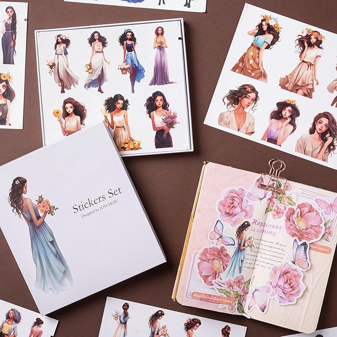 Scrapbook Stickers Set, 174Pcs Aesthetic Girls Sticker for Scrapbooking and Journaling, Junk Journal Supplies, Brown Bullet Journals Materials, Planner DIY Arts Craft Collage