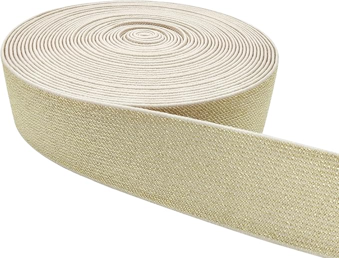 Glitter Yellow Knit Elastic Band for Sewing 1-1/2inch 5 Yards Metallic Gold Ribbon Trims Spool Non-Slip Heavy Elastic Stretchy Strap for Pants Waistband-Wigs-Skirts-Craft Projects