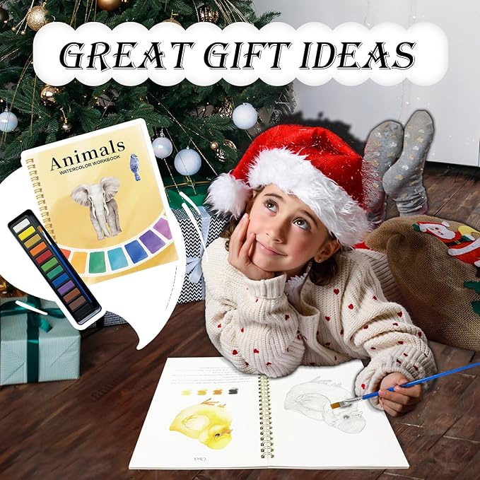 VRSHMB Beginner Watercolor Workbook with 12 Colors - Watercolor Paint Book & Art Gift for Beginners and Adults (Elephant)