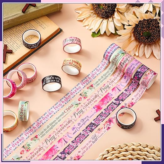 Janlaugh 24 Rolls Christian Washi Tape Gifts Bulk Religious Inspirational Scripture Supplies Bible Verse Washi Tape for Bible Journaling Study Crafting New Year DIY Gifts