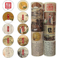 10 Rolls (Totally 98ft/30m) Vintage Washi Tape Set, Chinese Culture Style Masking Tape Nostalgic Style Decor Sticker for DIY Craft Scrapbooking Bullet Journal Planner Gift Wrapping