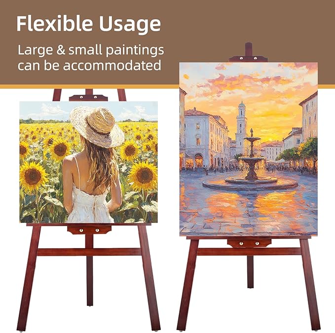Falling in Art Easel Stand for Painting, Adjustable Wooden Easels for Painting Canvas Up to 42", Folding Art Easel for Drawing, Wedding Sign and Poster, Suitable for Kids and Adults(Brown)