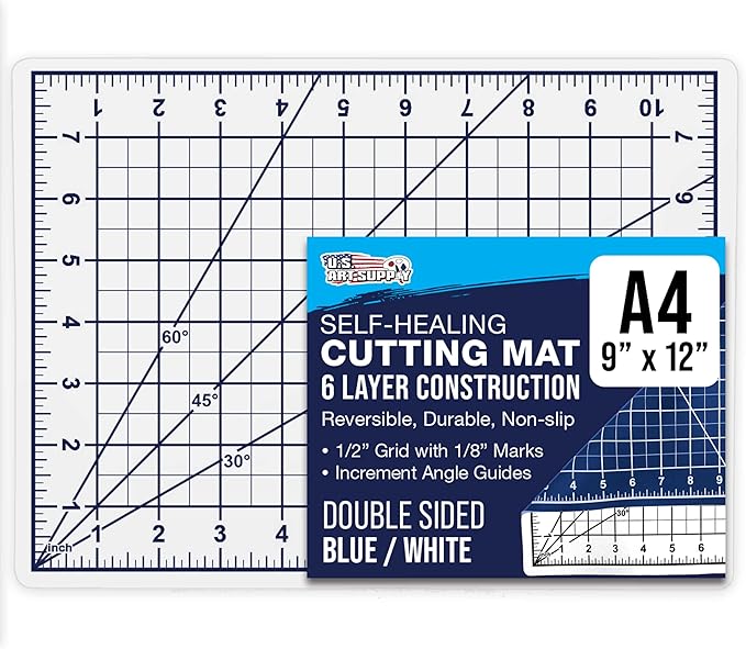 U.S. Art Supply 9" x 12" Self-Healing Cutting Mat 5-Ply - Double-Sided White/Blue Craft Mat, Non-Slip Cutting Mats for Crafts, Sewing, Quilting, Scrapbooking