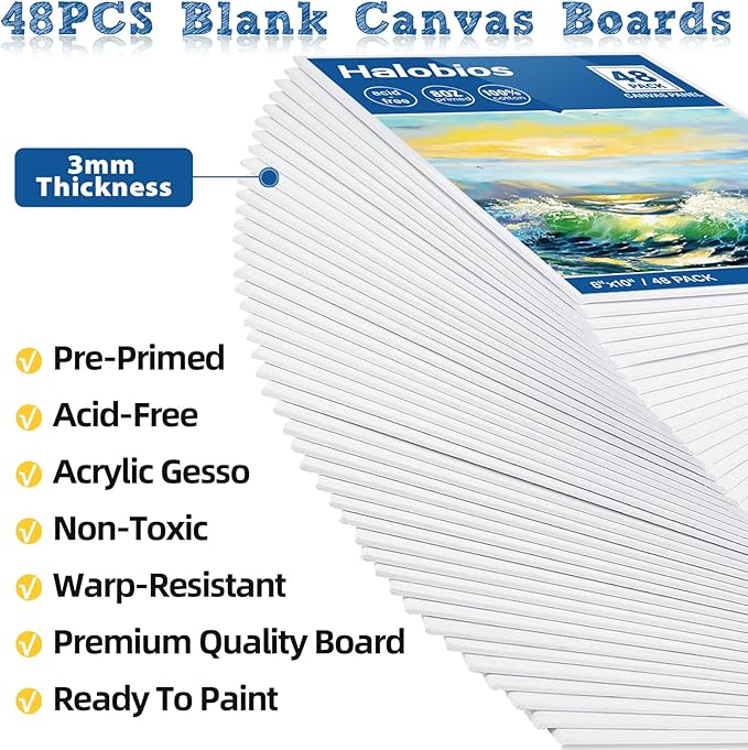 Canvas Boards for Painting 8x10 Inch, 48 Pack Blanck Canvas Panels Art Painting Supplies, 100% Cotton Primed Painting Supplies for Acrylic, Oil, Tempera & Watercolor Paint