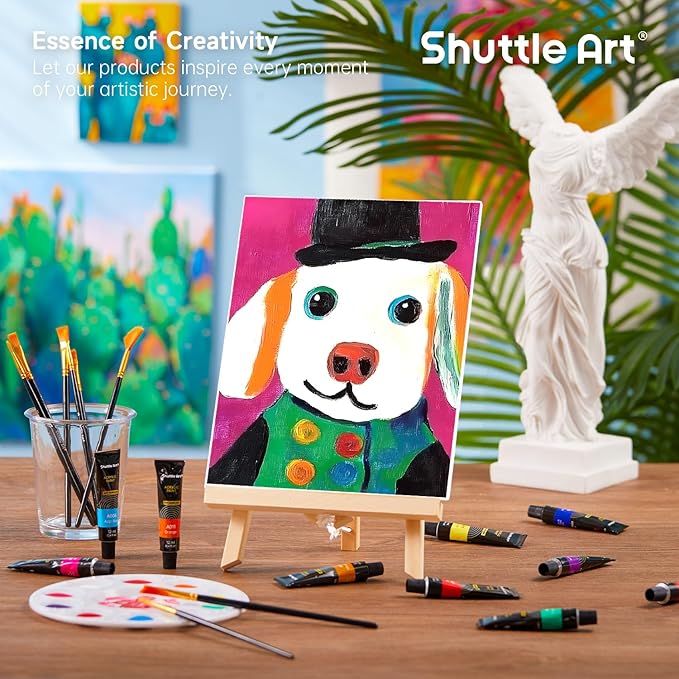 Shuttle Art 87 Pack Acrylic Paint Set, Painting Kit with 3 Pack of 15 Colors Acrylic Paint, 3 Sets of Wooden Easels, Canvas, Brushes & Palettes, Art Painting Supplies Kit for Adults Kids Beginner