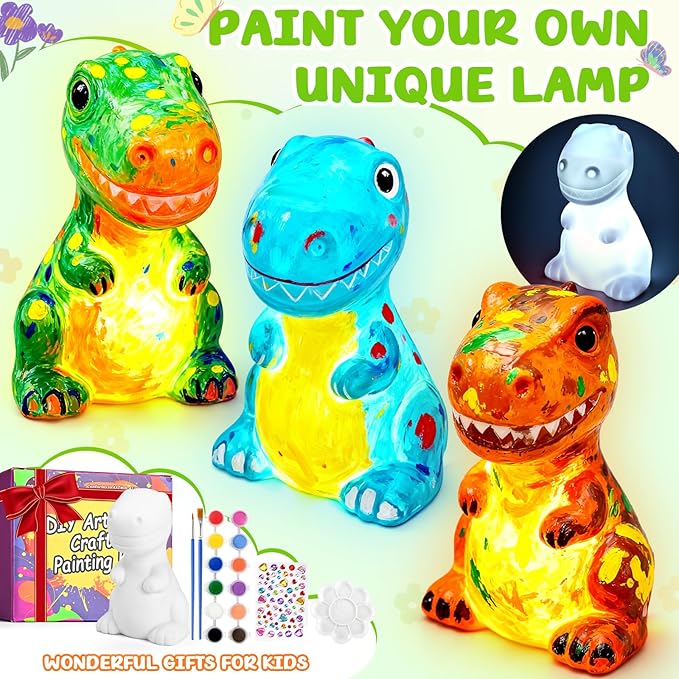dededa Paint Your Own Dinosaur Lamp Kit, Arts and Crafts for Kids, Art Supplies Painting Kits Dinosaur Toys for Kids 8-12, Christmas Halloween Birthday Gifts for Boys Girls Ages 4 5 6 7 8 9 10 11 12+