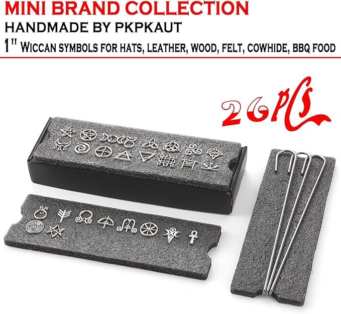 26Pcs Mini 1" Branding Irons, Wiccan Symbols Custom Wood Branding Iron Personalized for Wood Working, Leather Hats, Felt, Cowhide, BBQ Brander & Bread Logo, Steak Branding Iron for Food
