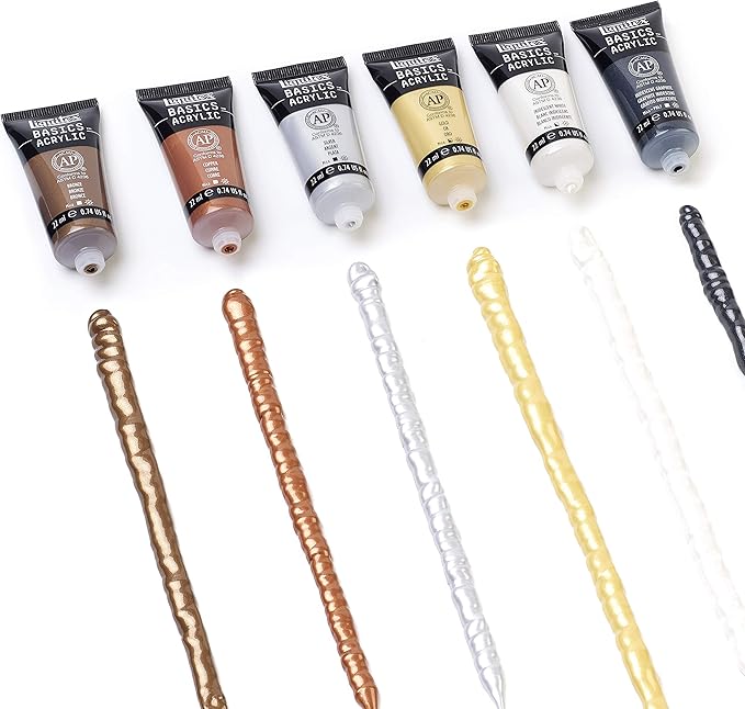 Liquitex BASICS Acrylic Paint Set, 6 x 22ml (0.74-oz) Tube Paint Set, Metallic & Iridescent