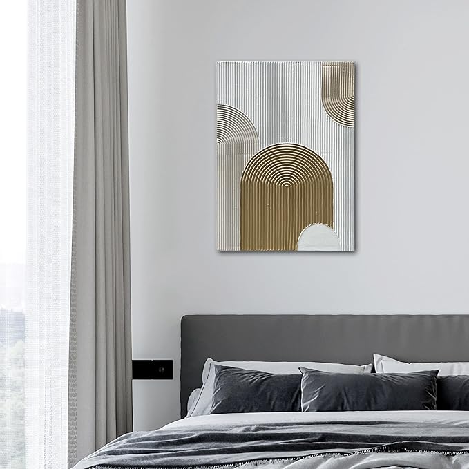 NANKAI Art Hand-Painted 40x28 inch White and Gold Texture Abstract Art, Contemporary Minimalist Canvas Oil Painting, Home Wall Decoration Art