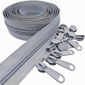 MebuZip #5 Nylon Coil Zippers by The Yard Bulk Zipper Roll Zipper Tape 10 Yards with 25pcs Pulls for Sewing Tailor DIY Craft Bags Pillows (Grey 10Yards)