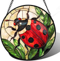 Stained Glass Window Hanging - Red Seven-Spotted Ladybug Sun Catcher for Door Home Decor Insect Suncatcher Christmas Mother's Day Birthday Gifts for Women Men Mom Nana 9.8 in