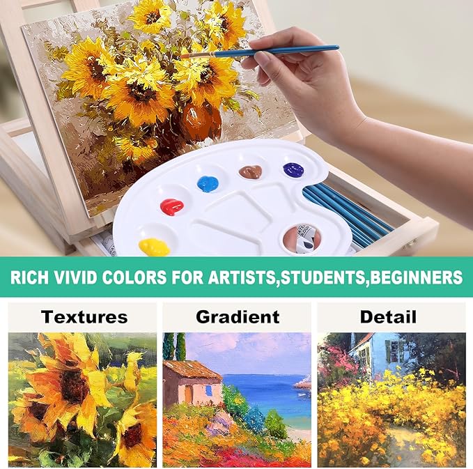 Wooden Tabletop Art Easel Set for Painting, 54 Pieces Starter Acrylic Paint Set with 24 Colors Acrylic Paints, Canvases, Sketch Pads, Brushes and Palette for Beginners Young Artists and Adults