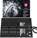 HIFORNY 28 PCS Sketching Drawing Pencil Set,Sketch Pencils Art Supplies with Graphite,Charcoal,Blending Tools,Accessories,Drawing Kit for Adults Artists in Canvas Roll Up Case