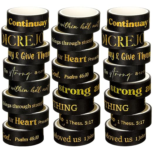 Janlaugh 24 Rolls Christian Washi Tape for Bible Journaling Gifts Bulk Religious Inspirational Scripture Supplies Black Bible Verse Washi Tape for Study Crafting New Year DIY Gifts