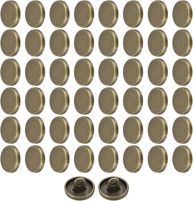 HARFINGTON 50pcs 18L Metal Round Flat Sewing Buttons 11.5mm Alloy Shank Craft Replacement Button for Men Women Suit Woolen Coat Shirt Trousers Sewing Crafts, Bronze