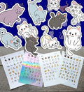Stickers Pack (Over 150 Stickers) Adorable Cartoon Style Illustrations of Cats and Kittens Vintage Styled Small Vinyl Stickers White Hologram Transparent