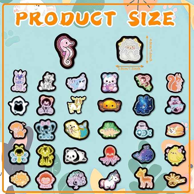 70 Pcs Cartoon Animal Water Bottle Stickers for Kids, Cute Neon Vinyl Laptop Decals, Teens Girls Boys Adults Phone Case Skateboard Luggage Decor