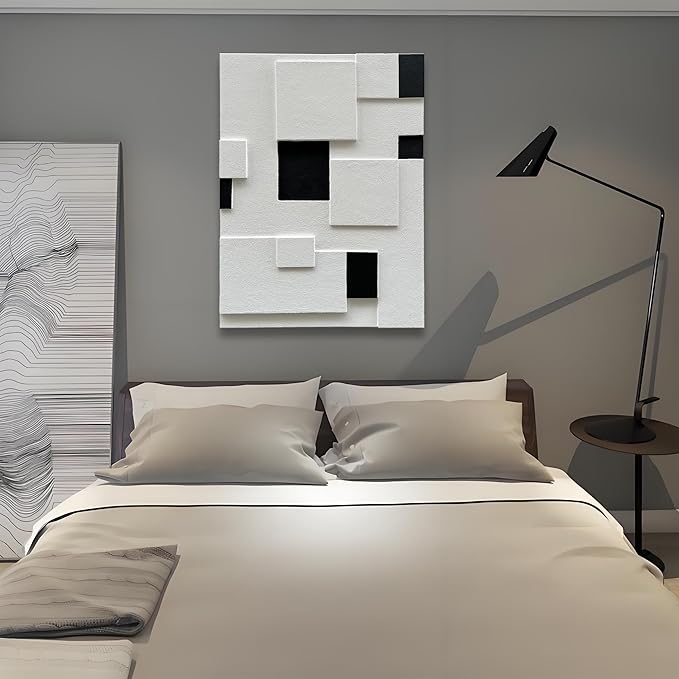 Art Hand-Painted Modern Minimalist Black and White Abstract Art Oil Painting Canvas Wall Deco Art Painting 40x28 inches