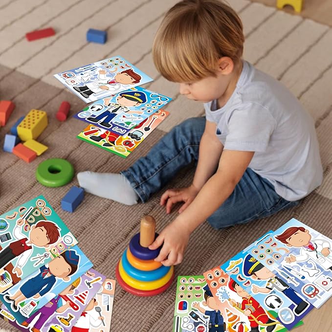 DUJAA 24 Sheets Occupation Post Stickers, Educational Stickers for Kids, Firefighter Doctor Policeman Chef Teacher, Color, Paper, Cartoon, Rectangular, Indoor/Outdoor, 24 Count