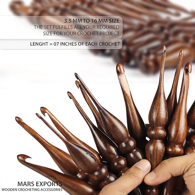 13 Pieces Premium Wooden Crochet Hooks, Crochets Hooks Set for Knitting and Crocheting - Rosewood Knitting Needles (4)