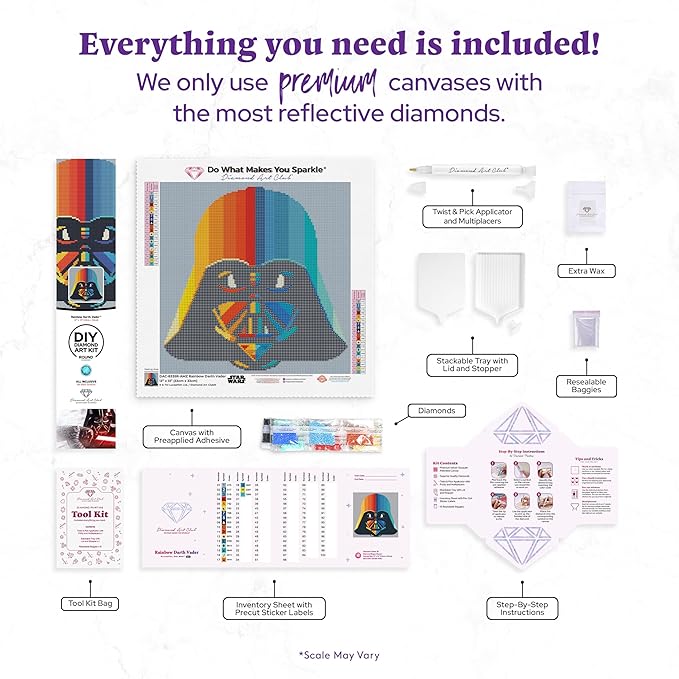 DIAMOND ART CLUB Rainbow Darth Vader Diamond Painting Kit, Fun DIY Crafts for Adults, Round Diamond Art Canvas, 13" x 13"
