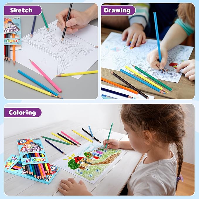 Premium Colored Pencils, Soft Core, 288 Count (Pack of 24), 12 Colors Pre-sharpened Color Pencils Bulk, Back to School Supplies, Classroom Prizes (12)