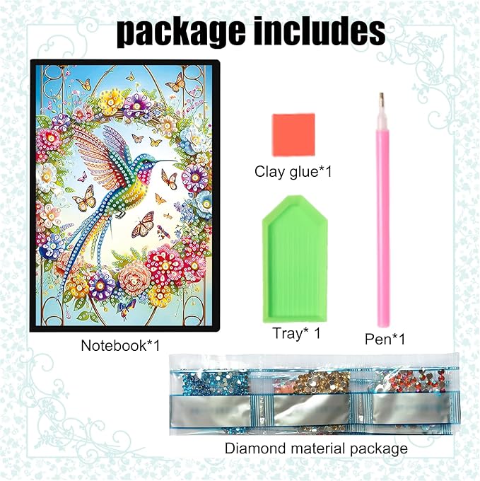 DIY Diamond Painting Notebook Kit, Theme of Birds, Special Shaped Diamond Art Notebook Journal Sketchbook for Writing & Drawing