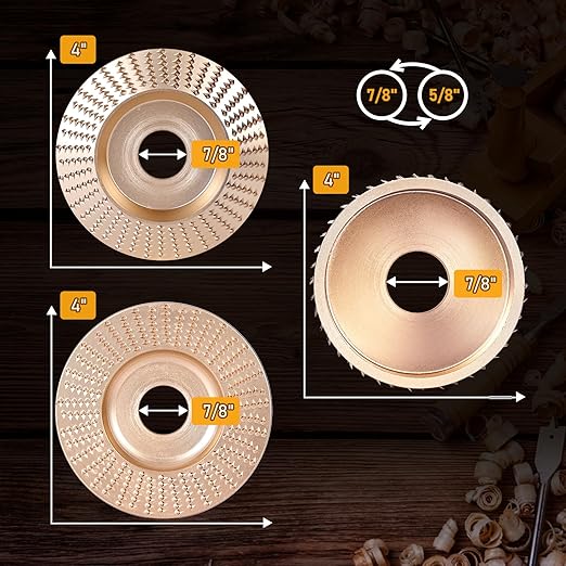 5PC Angle Grinder Wood Carving Disc Set, 4" & 4 1/2" Compatible, 5/8" Arbor, Wood Shaper & Stump Grinder Teeth