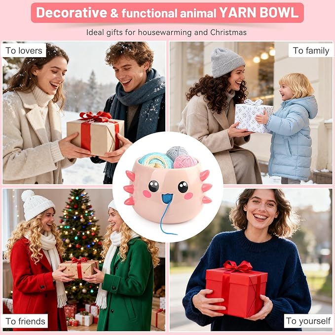Katech Axolotl Yarn Bowl for Knitting, Yarn Holder for Crocheting, Extra Large Cute Crochet Bowls Wool Storage for Knitter & Crocheter Tangle-Free Crafting, Gifts for Crocheters Knitter