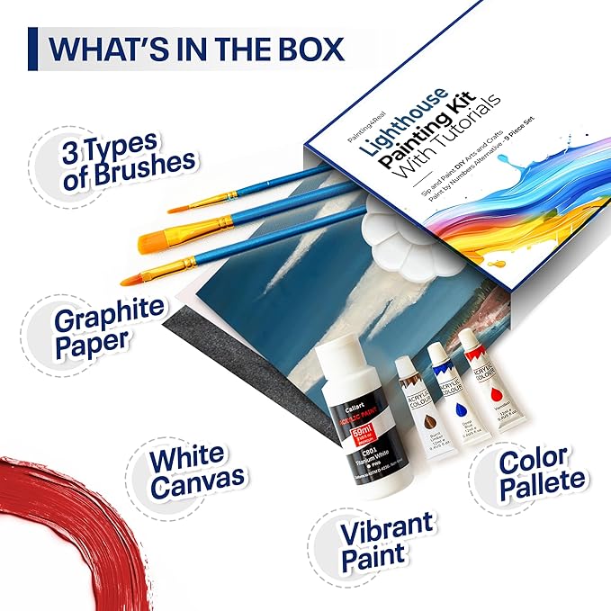 Painting4Real DIY Art Painting Kit for Adults – Learn to Paint Lighthouse with Video Tutorials – 9 Pieces Acrylic Paint Set for Adults –Perfect Christmas Crafts & Holiday Gifts for Art Lovers