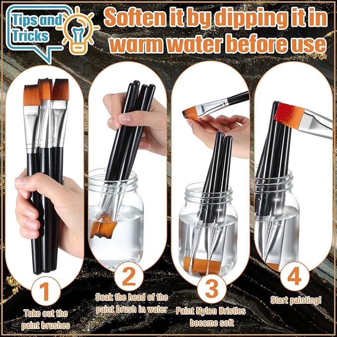 Zonon 10 Pcs 3/4 Inch Flat Paint Brushes Acrylic Painting Craft Accessories Small Watercolor Paint Brushes Bulk for Adult Artist Detail Oil Canvas Face(8.1 x 0.9 x 3/4 Inch,Black)