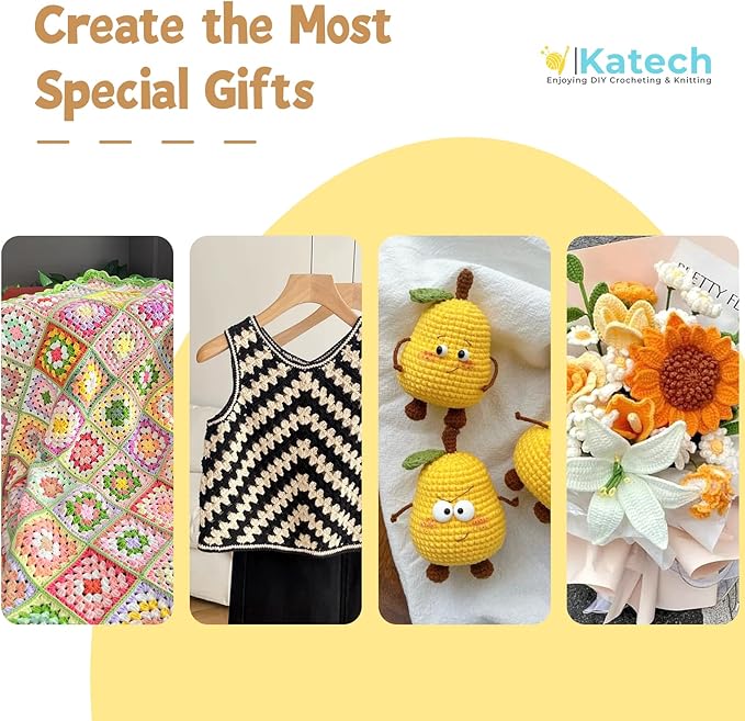 Katech Cotton Yarn for Crocheting-55% Cotton 45% Acrylic-4 Medium (Worsted)-Super Soft Milk Cotton Yarn-Great Crochet and Knitting Starter Kit for Colorful Craft（Yellow）