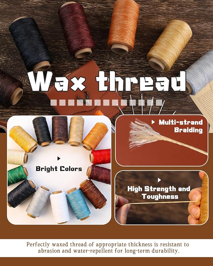 DIUDUS 218 Yards Upholstery Thread, Heavy Duty Sewing Kit with Waxed Thread 9 Upholstery Needle for Hand Stitching Bookbinding Repair Canvas Sofa Leather Shoes