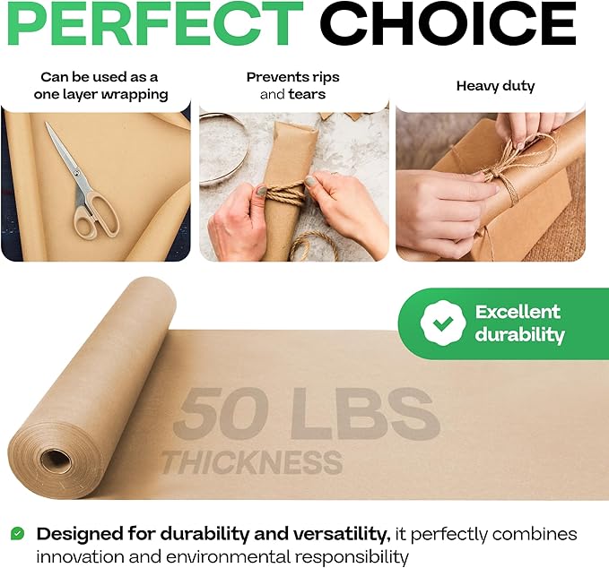 Brown Kraft Paper Roll 12" x 1200" (100 feet) with Cutter - USA-Made Wrapping Paper for Packing, Moving, Shipping & Crafts/Arts - 100% Recyclable Natural Craft Material by IDL Packaging