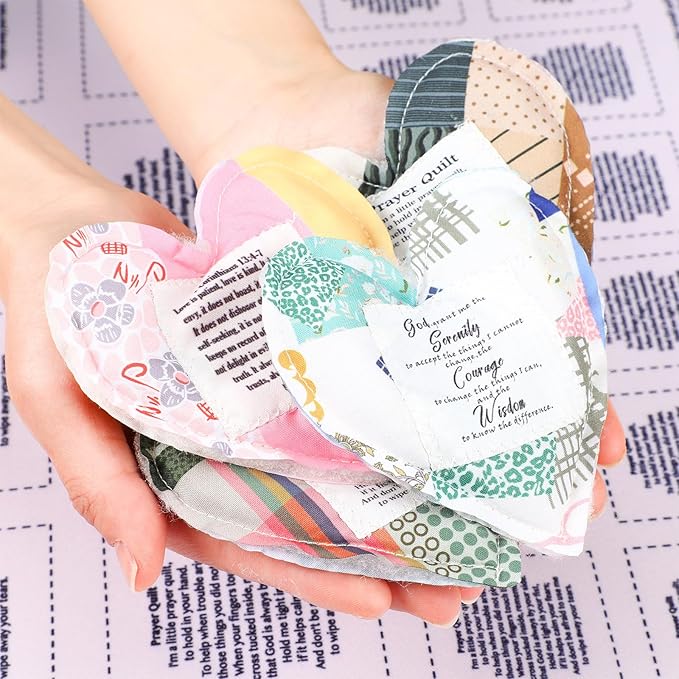 Ceenna Pocket Prayer Quilt Panel Squares with Small Wooden Crosses Mini Scripture Pocket Prayer Quilt Religious Spiritual Gift for Friend Family Easter Reward Gift