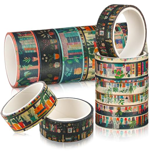 Janlaugh 24 Rolls Book Washi Tape Gifts Bulk Bookcase Vintage Tape Stickers for Journaling DIY Crafting Gift Wrapping Gifts Scrapbook Planner and DIY Decor Book Lovers Women Students Readers Teachers