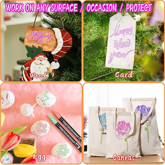 Caliart 12 Colors Outline Markers Shimmer Glitter Pens, Doodling Marker Set for Kids Teen Girls Adults, Birthday Gifts Trendy Stuff, Cool Fun Craft Drawing Art Supplies