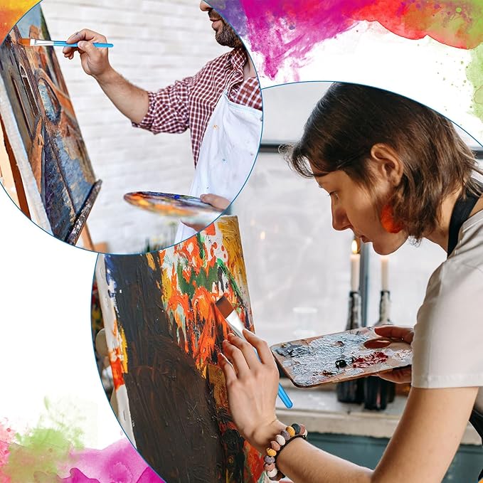 Zonon 10 Pcs 3/4 Inch Flat Paint Brushes Acrylic Painting Craft Accessories Small Watercolor Paint Brushes Bulk for Adult Artist Detail Oil Canvas Face(8.1 x 0.9 x 3/4 Inch,Sky Blue)