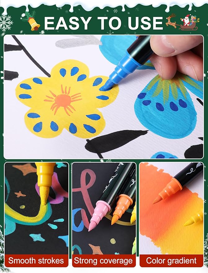 30 Colors Acrylic Paint Markers - Waterproof Dual Tip Acrylic Paint Pens with Brush & Fine Tip Professional Marker Set Scrapbook Markers for Paper Rock Wood Fabric Glass Ceramic and DIY Crafts