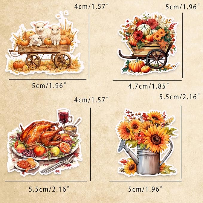 100 Pcs Thanksgiving Fall Stickers, Yellow Autumn Pumpkin Stickers for Teens Adults, Cottagecore Sticker Farm Sticker for Water Bottles Scrapbook Junk Journal Collage