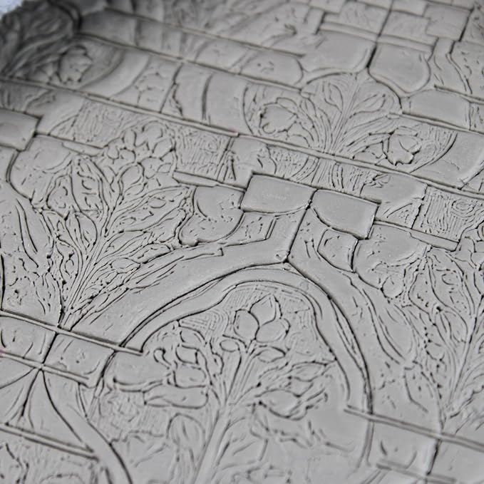 Floral Stonework Clay Texture Roller (4") - Seamless Set #02 - Embossing Pattern Roller for Polymer & Ceramic Clay, Pottery & Crafts