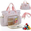 SilTriangle Large Pink Floral Quilted Crochet Knitting Bags and Totes Organizer Cotton Yarn Hook Bag Holder Christmas Corduroy Gift for Crochet Lover Crocheting Accessories, Needle with Zipper, Size L